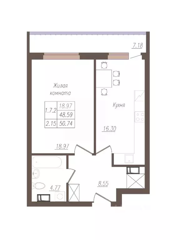 1-к кв. Орловская область, Орел ул. Генерала Родина, 66А (50.74 м) - Фото 0