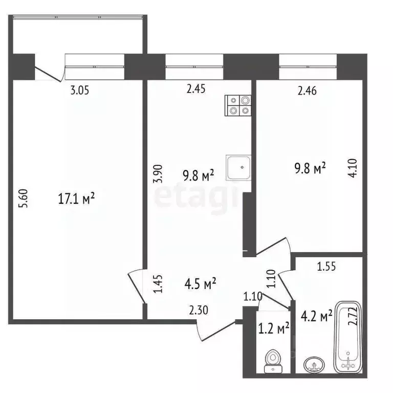 2-к кв. Саха (Якутия), Якутск 202-й мкр, 4 (46.6 м) - Фото 2