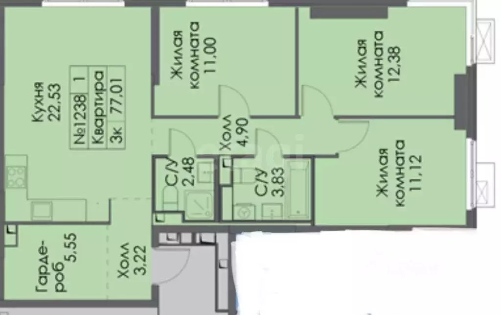 3-к кв. Москва Очаковское ш., 5к3 (77.0 м) - Фото 1