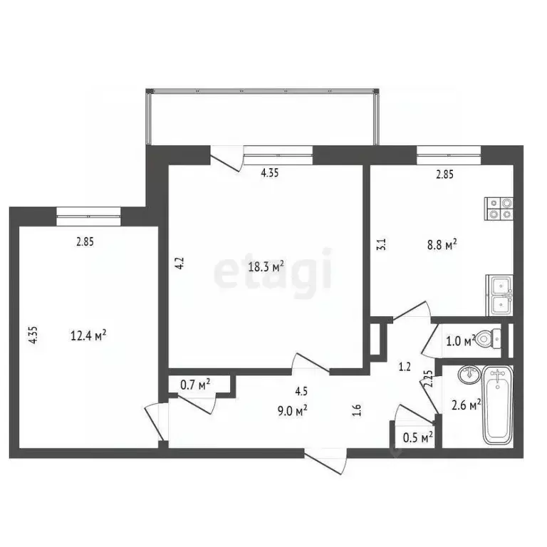 2-к кв. Забайкальский край, Чита Угданская ул., 8 (53.7 м) - Фото 2