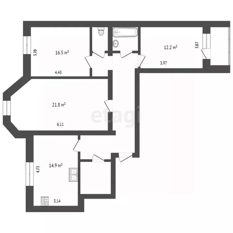 3-к кв. Вологодская область, Вологда Фрязиновская ул., 24 (90.8 м) - Фото 2