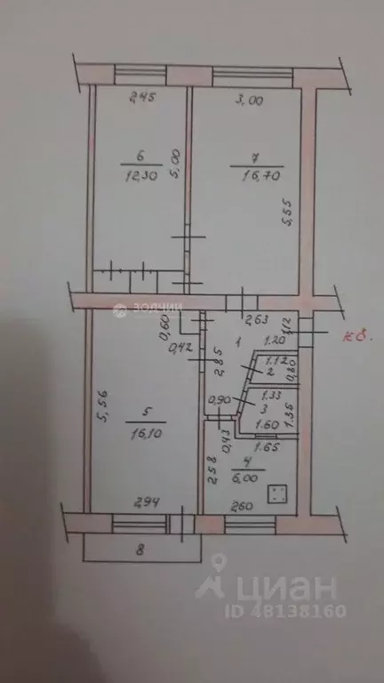 3-к кв. Чувашия, Чебоксары ул. Энтузиастов, 9 (60.0 м) - Фото 1