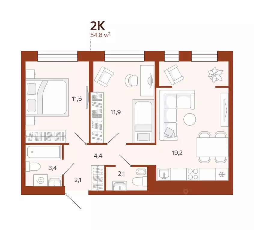 2-к кв. Тюменская область, Тюмень ул. Новаторов, 28 (54.77 м) - Фото 0