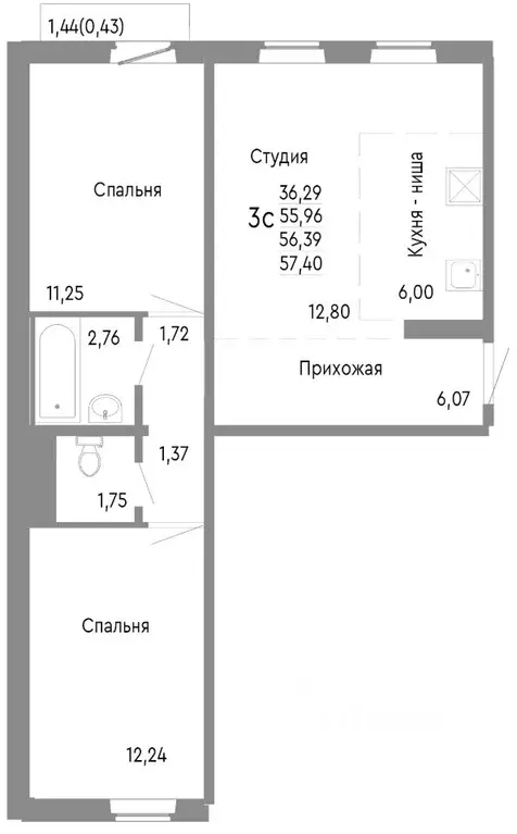 3-к кв. Челябинская область, Челябинск Нефтебазовая ул., 1к2 (56.39 м) - Фото 0