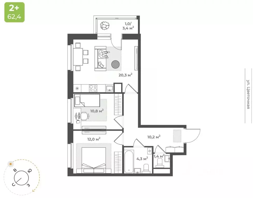 2-к кв. Тверская область, Тверь Соминка мкр,  (60.0 м) - Фото 1