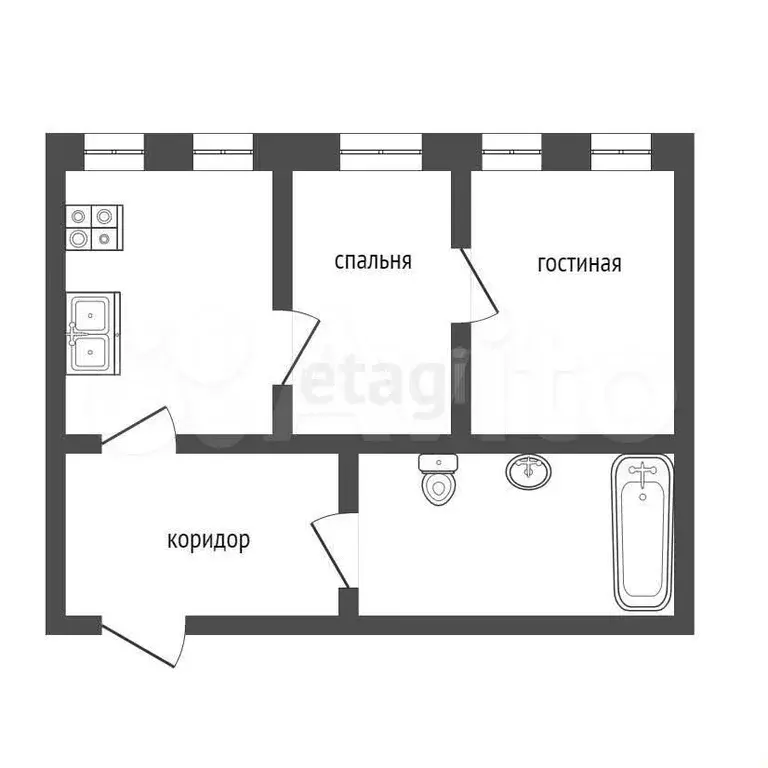 2-к. квартира, 48,8 м, 2/2 эт. - Фото 0