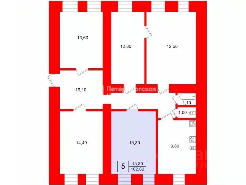 Комната Санкт-Петербург ул. Константина Заслонова, 32-34 (15.3 м) - Фото 1