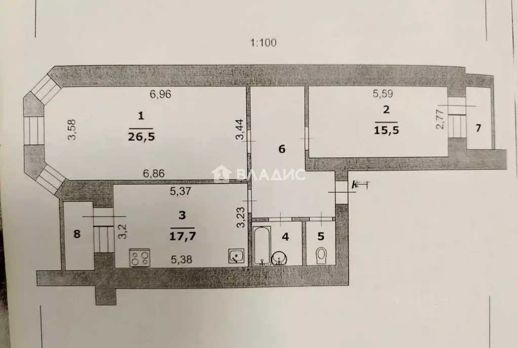2-к кв. Белгородская область, Белгород ул. Есенина, 20в (77.8 м) - Фото 2
