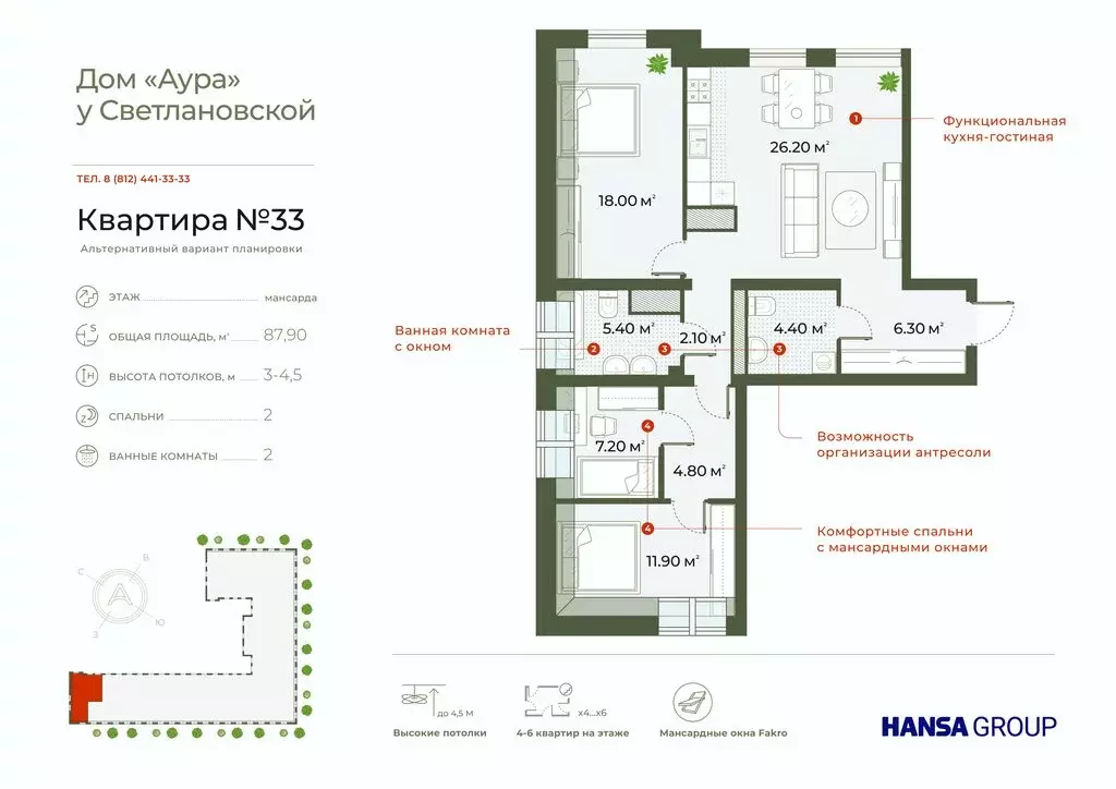 2-комнатная квартира: Санкт-Петербург, Зеленогорская улица, 3 (87.9 м) - Фото 0