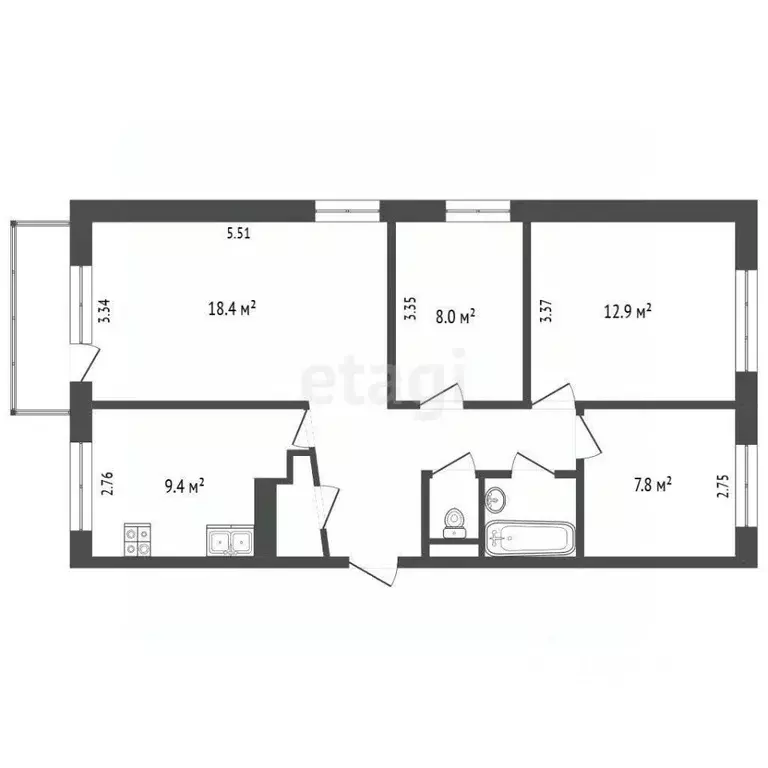4-к кв. Вологодская область, Вологда ул. Пугачева, 81 (70.3 м) - Фото 2