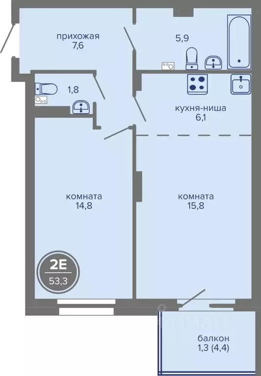 2-к кв. Пермский край, Пермь ш. Космонавтов (53.3 м) - Фото 1