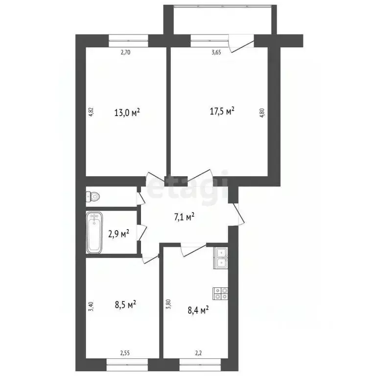 3-к кв. Челябинская область, Пласт ул. Строителей, 5А (58.6 м) - Фото 2