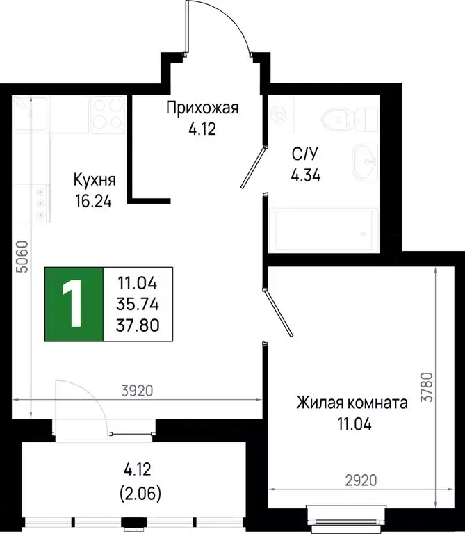 1-комнатная квартира: Новосаратовка, ЖК Имена (37.8 м) - Фото 1