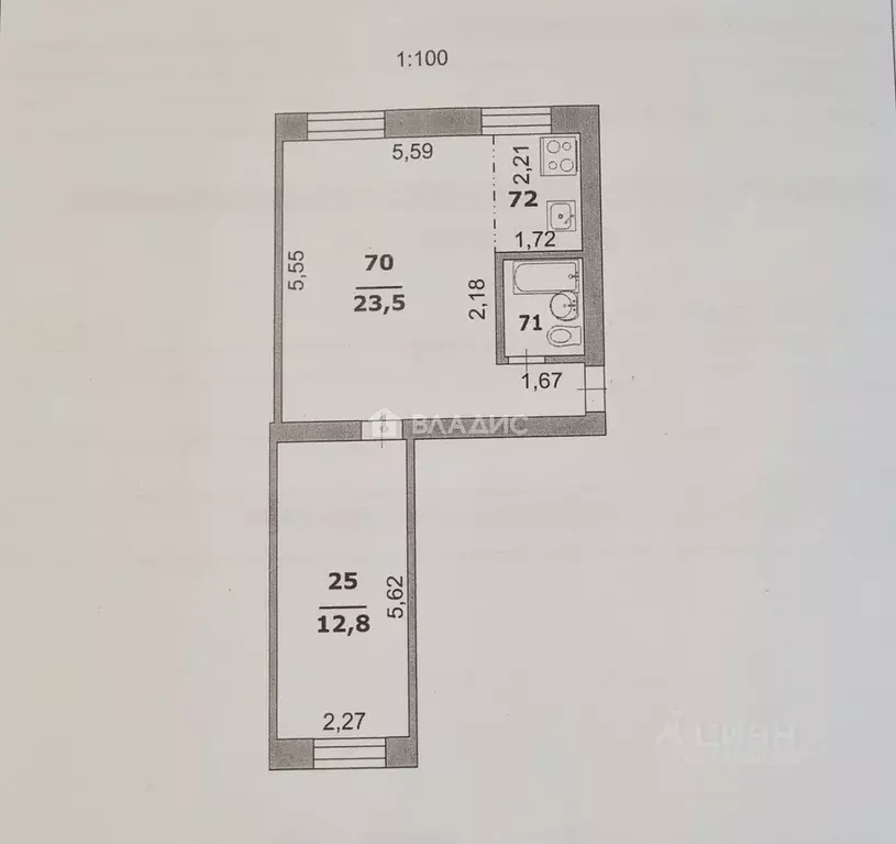 2-к кв. Белгородская область, Белгород просп. Славы, 82 (43.1 м) - Фото 2