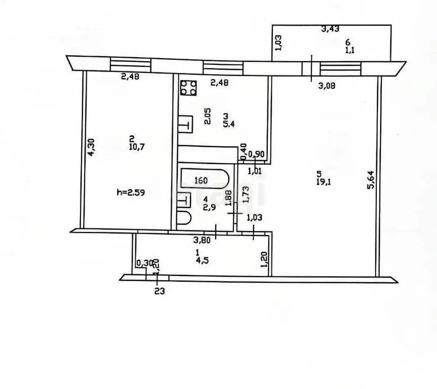 2-комнатная квартира: Казань, улица Нурсултана Назарбаева, 68 (43.7 м) - Фото 1