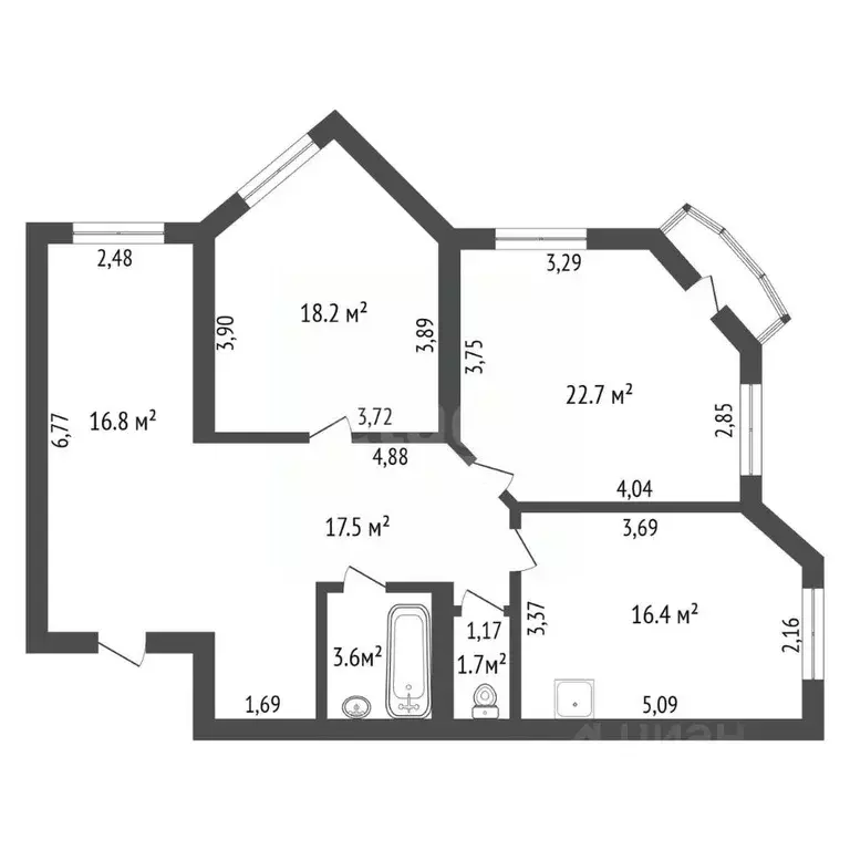 3-к кв. Амурская область, Благовещенск ул. Калинина, 52 (96.9 м) - Фото 2
