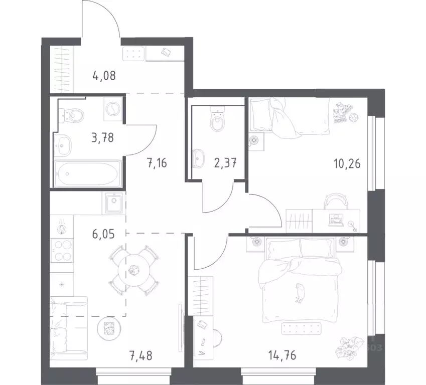 2-к кв. Приморский край, Владивосток ул. Нейбута (55.94 м) - Фото 1
