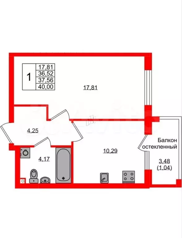 1-к. квартира, 40 м, 1/9 эт. - Фото 0