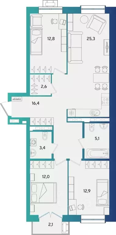 3-к кв. Татарстан, Альметьевск Объездная ул. (90.69 м) - Фото 1
