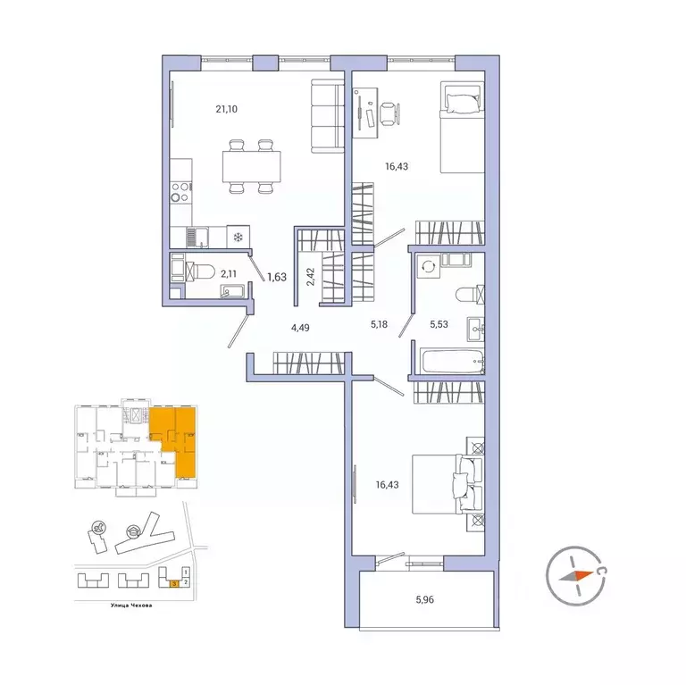 2-к кв. Ленинградская область, Гатчина ул. Чехова, 39к2 (78.1 м) - Фото 1