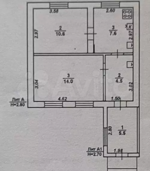 2-к. квартира, 42,2 м, 1/1 эт. - Фото 0