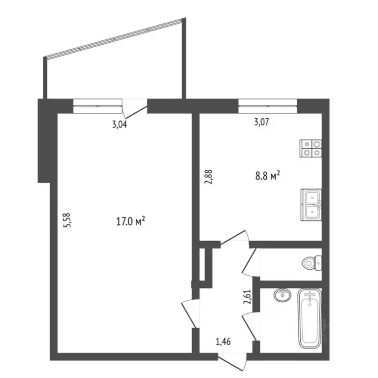 1-к кв. Тюменская область, Тюмень ул. Осипенко, 84 (33.0 м) - Фото 1