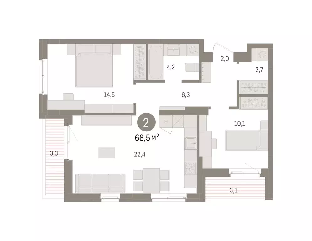 2-комнатная квартира: Пермь, улица Солдатова (69.1 м) - Фото 2