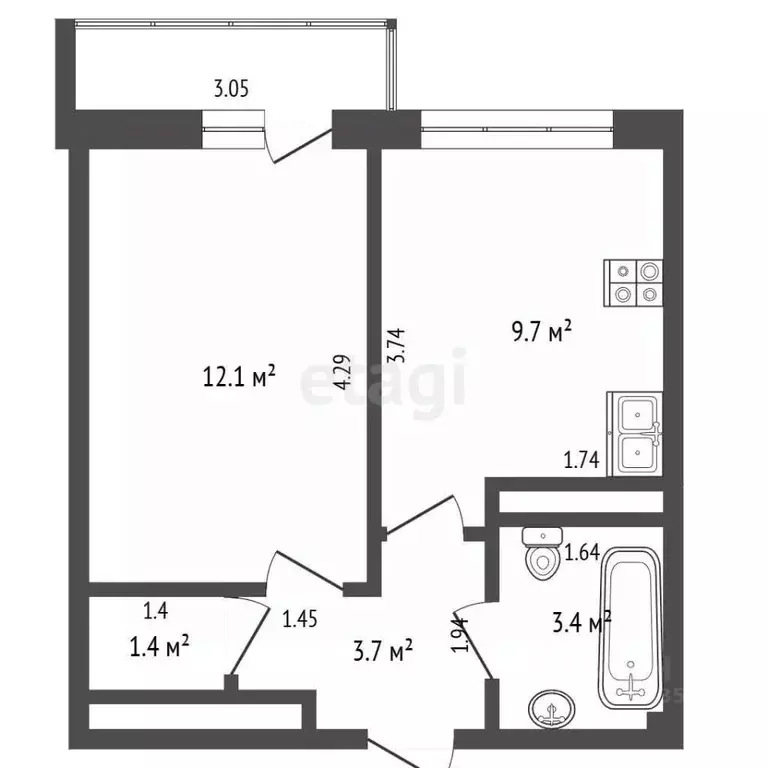 1-к кв. Московская область, Балашиха ул. Безымянная, 16 (30.3 м) - Фото 1