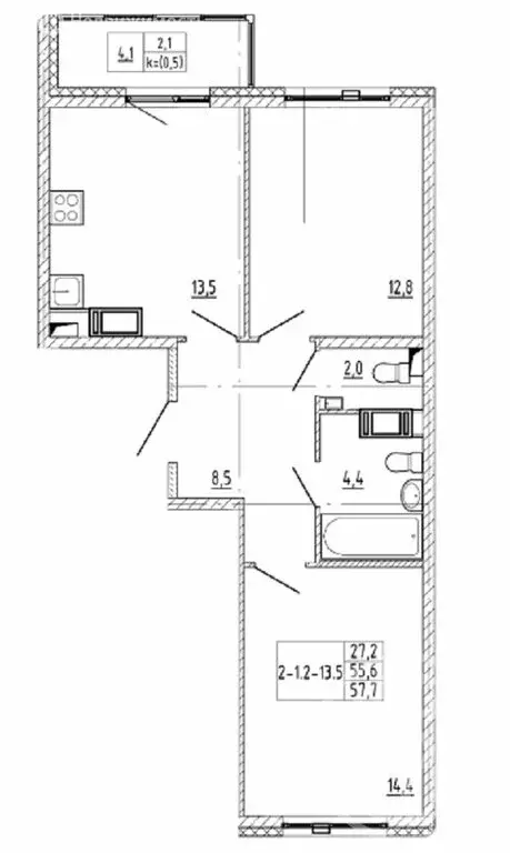 2-комнатная квартира: Шушары, Чудовская улица, 14к1 (55.6 м) - Фото 0