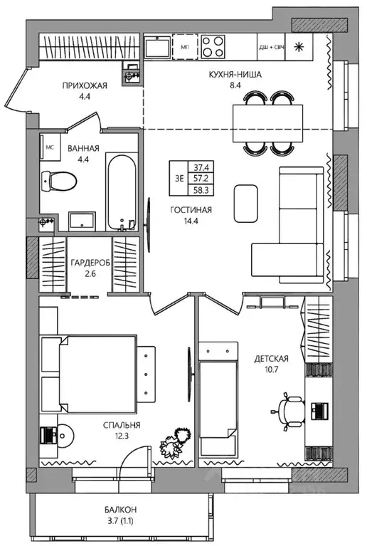 3-к кв. Пермский край, Пермь ул. Капитана Гастелло, 15 (58.3 м) - Фото 1