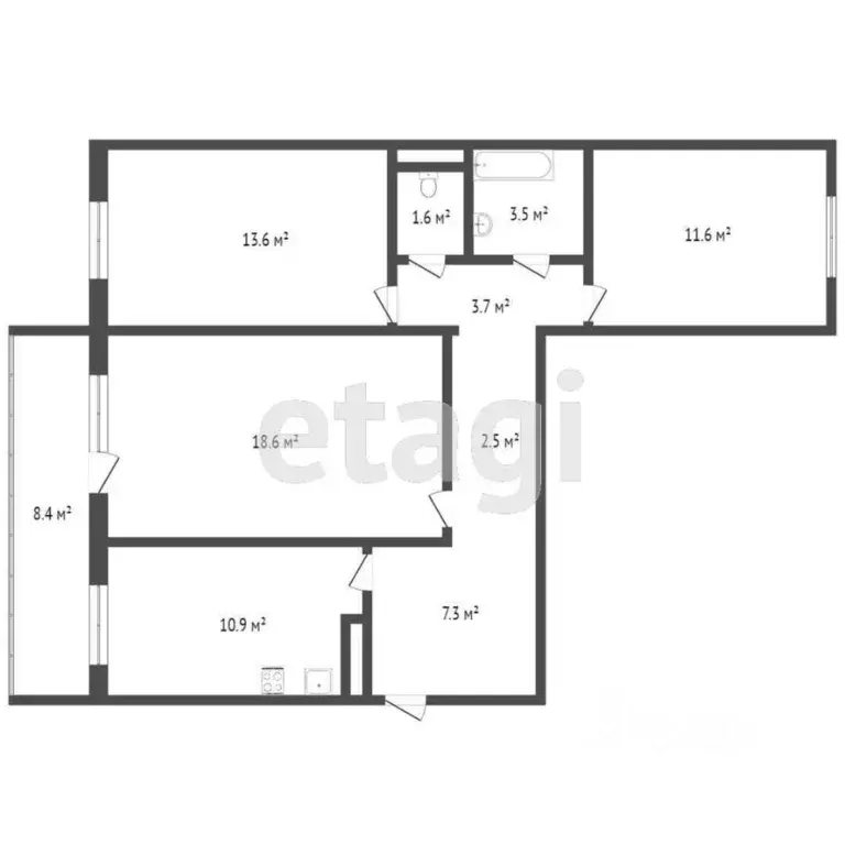 3-к кв. Томская область, Томск Овражный пер., 17 (76.9 м) - Фото 2