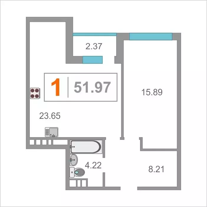 1-комнатная квартира: Тюмень, улица Московский Тракт, 83к6 (53.8 м) - Фото 2