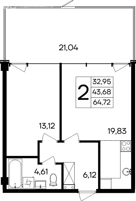 2-комнатная квартира: Прибрежное, Симферопольское шоссе, 177 (64.72 м) - Фото 1