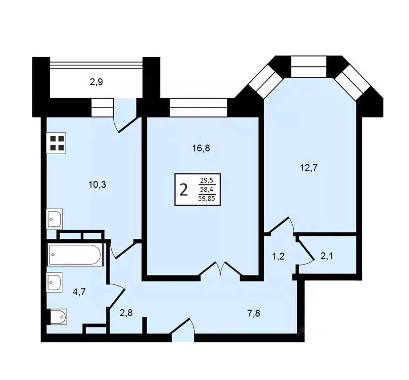 2-к кв. Владимирская область, Владимир Студенческая ул., 16Г (59.85 м) - Фото 1