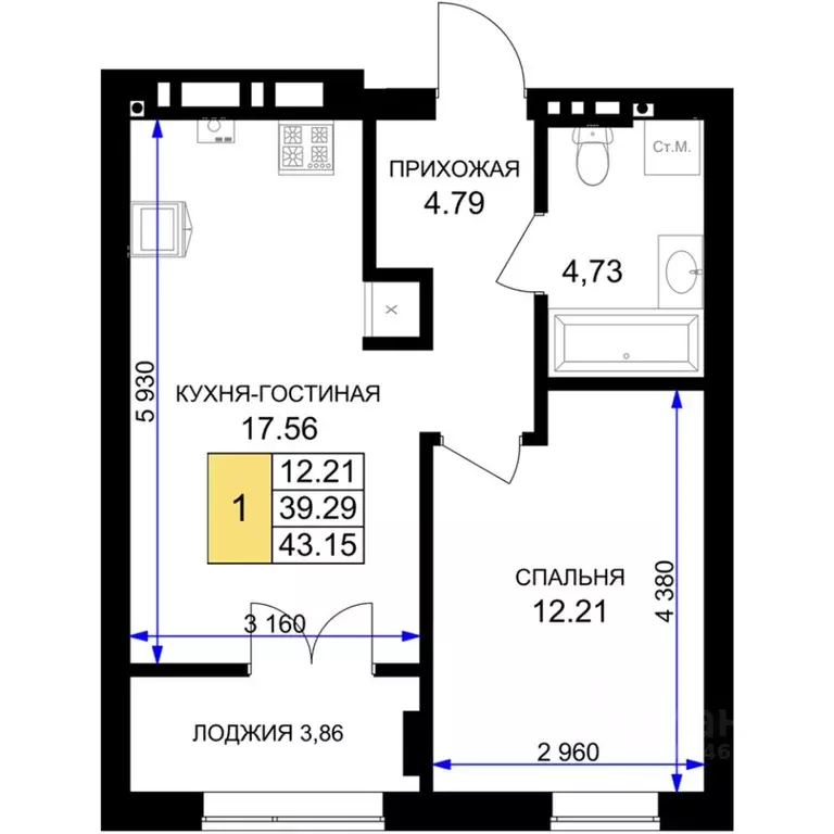 1-к кв. Калининградская область, Гурьевск Включи жилой комплекс (43.15 ... - Фото 0