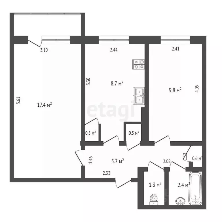 2-к кв. Саха (Якутия), Якутск ул. Кузьмина, 34 (46.9 м) - Фото 2