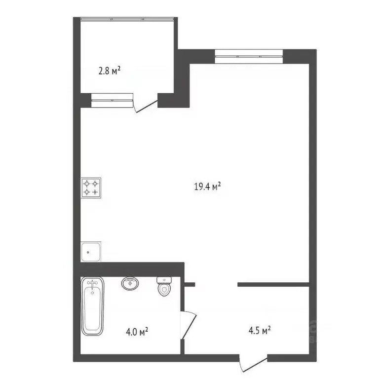 Студия Красноярский край, Красноярск ул. Апрельская, 5К (29.0 м) - Фото 2
