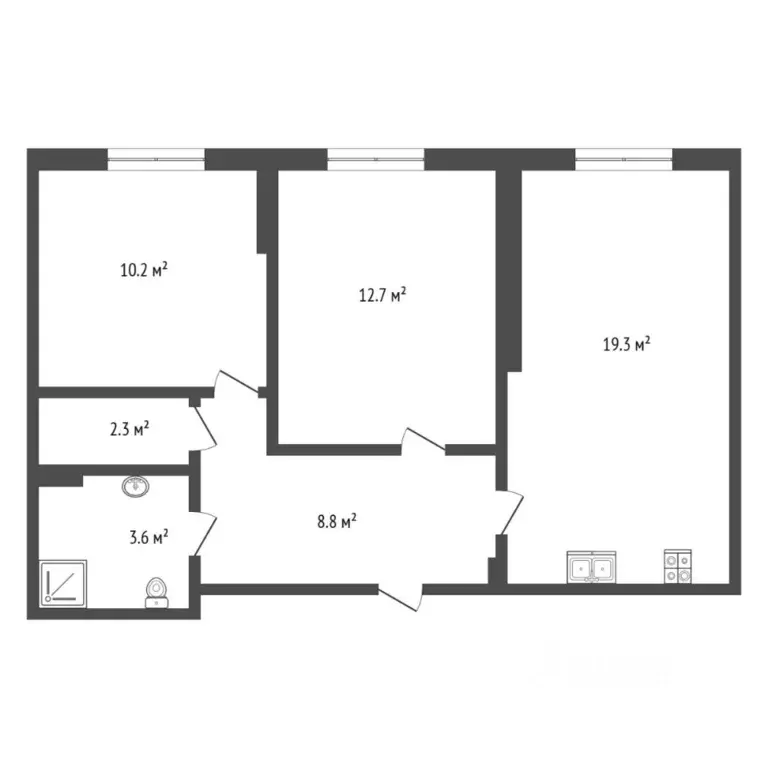 2-к кв. Тюменская область, Тюмень ул. Пожарных и Спасателей, 1 (56.0 ... - Фото 2