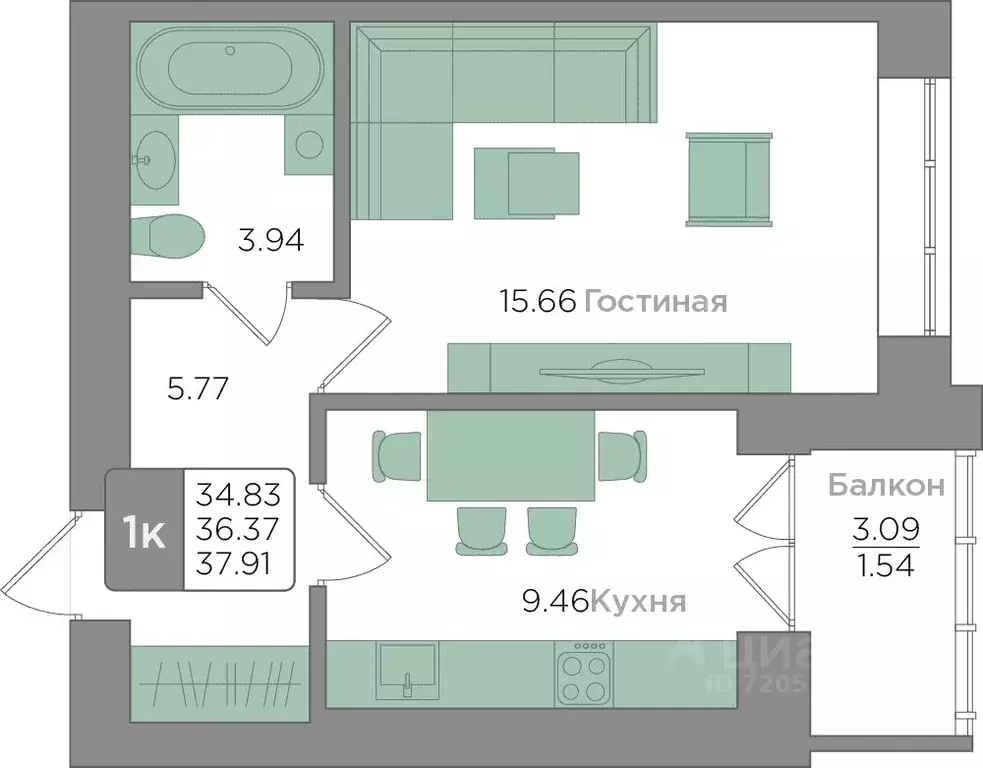 1-к кв. Калининградская область, Калининград Новгородская ул., 3Ак5 ... - Фото 0