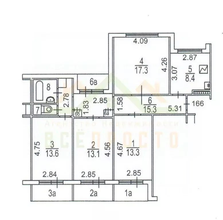 Квартира, 4 комнаты, 85.8 м - Фото 2