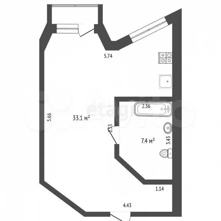 Квартира-студия, 40,5 м, 3/9 эт. - Фото 0