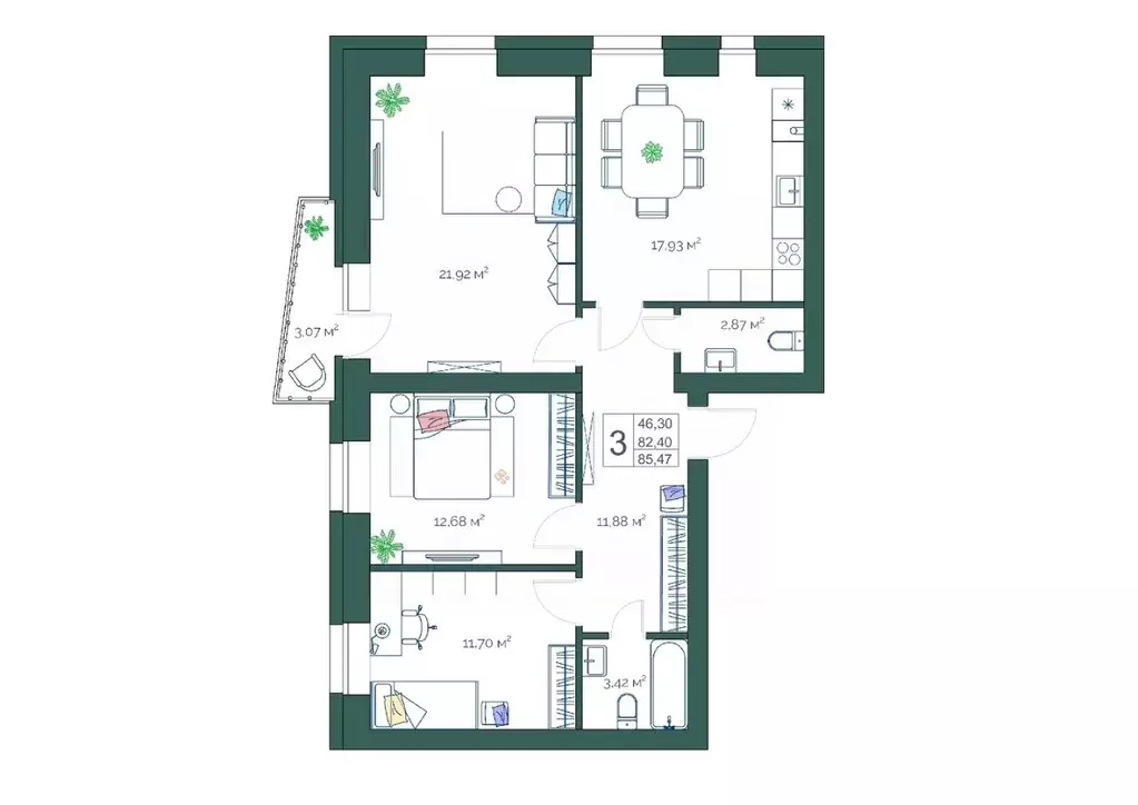 3-к кв. Тверская область, Тверь ул. Коминтерна, 21 (85.47 м) - Фото 0