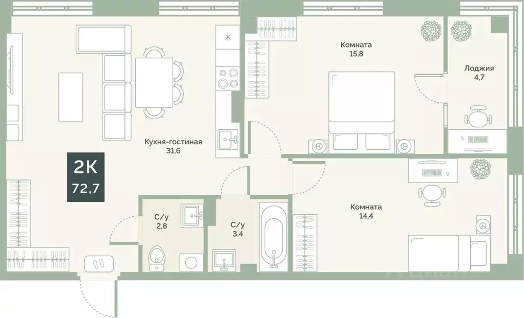 2-к кв. Курганская область, Курган Заозерный жилрайон, 6А мкр, ул. ... - Фото 1