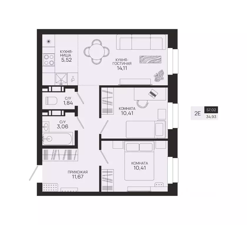 2-к кв. Ханты-Мансийский АО, Сургутский район, Федоровский городское ... - Фото 1