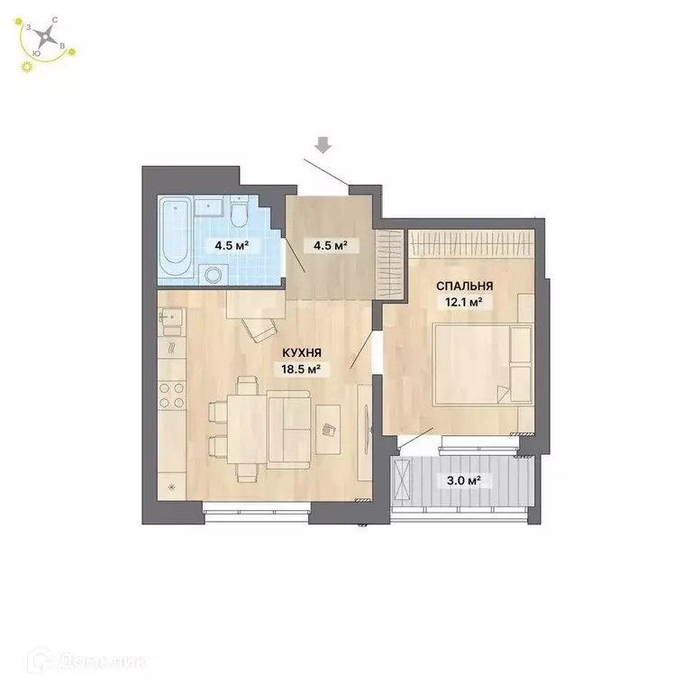 Продаётся 1-к квартира, 42.6 м - Фото 1