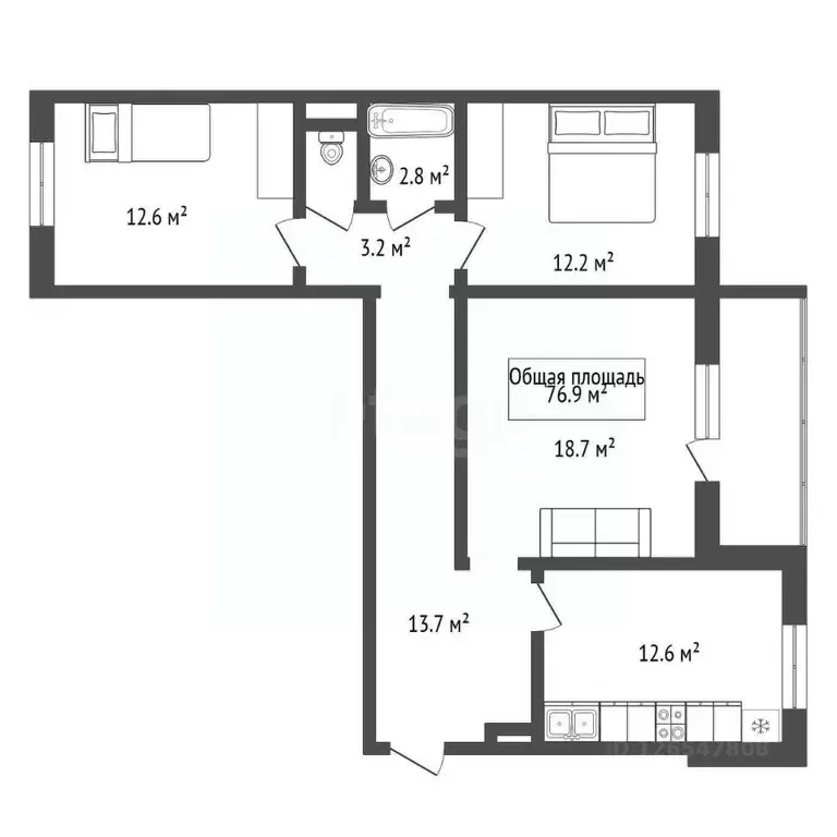 3-к кв. Новосибирская область, Новосибирск ул. Петухова, 14/5 (76.9 м) - Фото 1