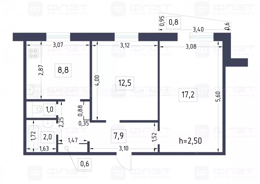 2-к кв. Татарстан, Казань ул. Дубравная, 25В (50.6 м) - Фото 2