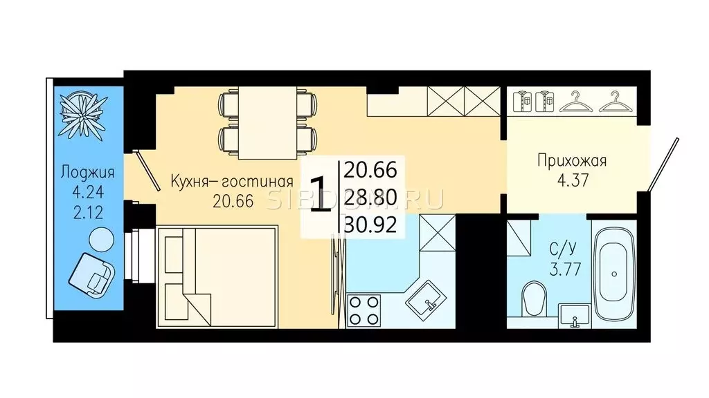 Квартира-студия: Красноярск, Советский район (30.92 м) - Фото 0