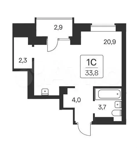 Квартира-студия, 33,8 м, 14/21 эт. - Фото 0