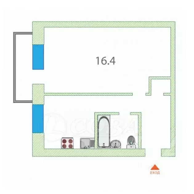 1-к кв. Тюменская область, Тюмень ул. Белинского, 6А (29.7 м) - Фото 2